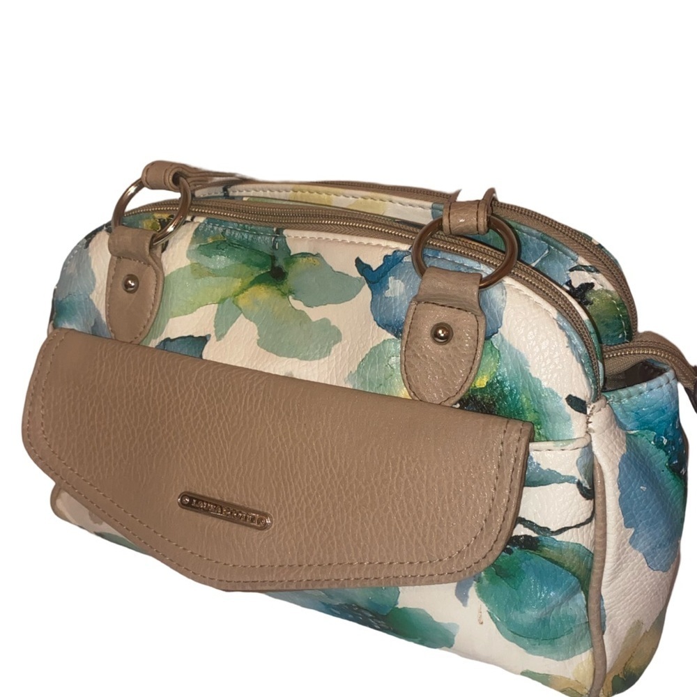 LAUREN SCOTT Double Strap Shoulder Bag Floral Spring Pattern Blue, Green, Tan - Picture 3 of 9